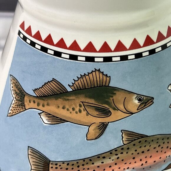 VINTAGE Cape Shore Inc. FISH Ceramic Travel Coffee Mug White Tapered Trout Bass - Picture 9 of 13